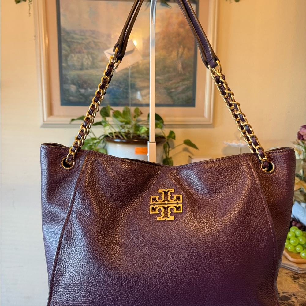 Tory Burch Deep Purple Tote with Gold Accents